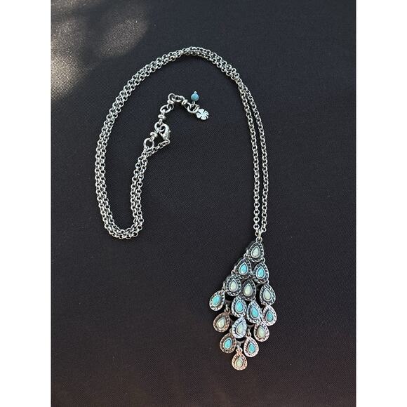 Lucky Brand Boho Necklace Y2K Silver Tone Tear drops Charms 15.5” Drop LONG - Picture 2 of 6